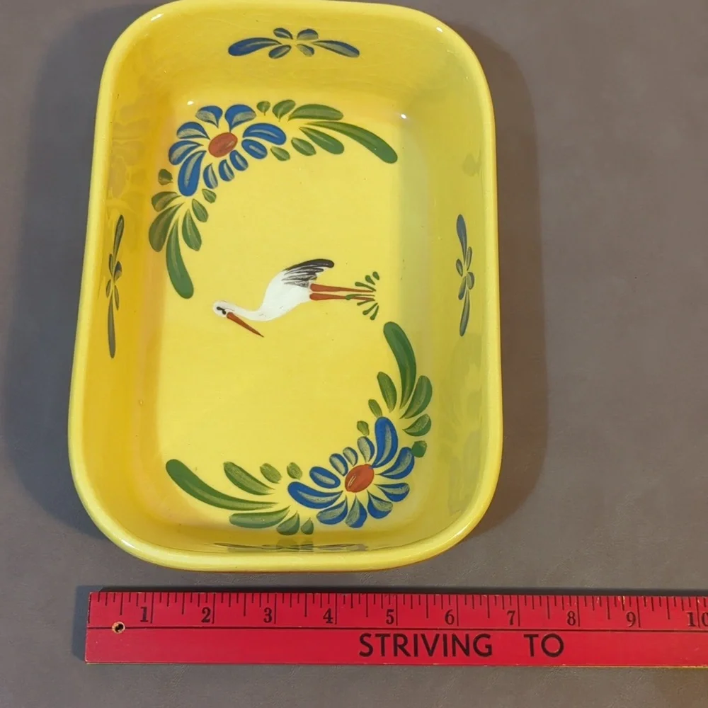 Beck made in France baking dish stork and flower design nice crazing 6” x 9”